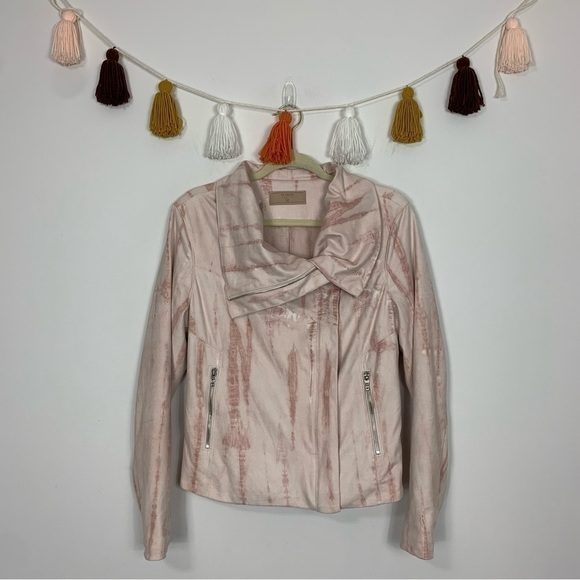 Blank NYC Pink Tie Dye Faux Suede Drape Front Moto Jacket Size Medium - Picture 2 of 16